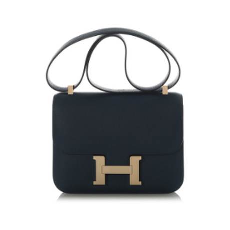 Hermès Constance Mirror 1-24 Bleu de Prusse, Epsom, doré