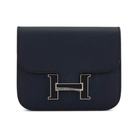 Hermès Constance Slim Wallet Black Enameled Bleu Indigo, Epsom, palladié