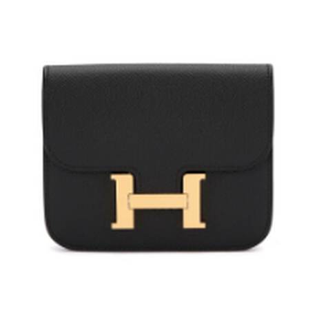 Hermès Constance Slim Wallet Black, Epsom, doré