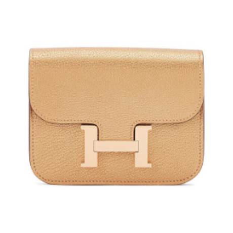 Hermès Constance Slim Wallet Doré Chamkilight, chèvre, permabrass