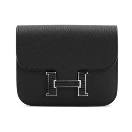Hermès Constance Slim Wallet with Black, Epsom, palladié