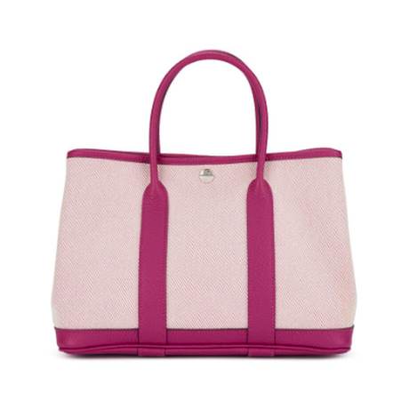 Hermès Garden Party 30 TPM Rose Pourpore Ecru, vache Country & toile, palladié