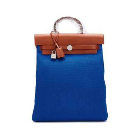 Hermès Herbag à à dos Zip à dos Bleu Electric, vache Hunter naturel & toile, palladié