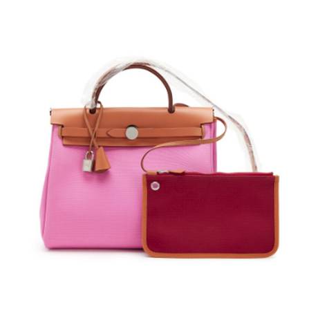 Hermès Herbag Zip 31 Bubblegum Pink, vache Hunter naturel & toile, palladié