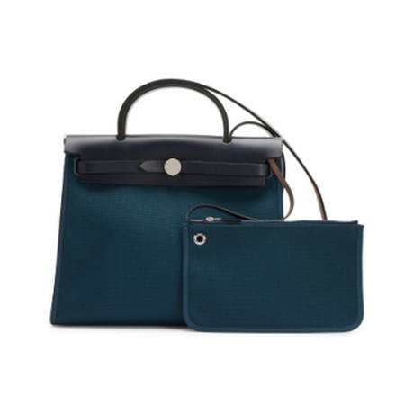 Hermès Herbag Zip 31 PM Bleu Ocean Bleu Indigo, toile vache Hunter, palladié