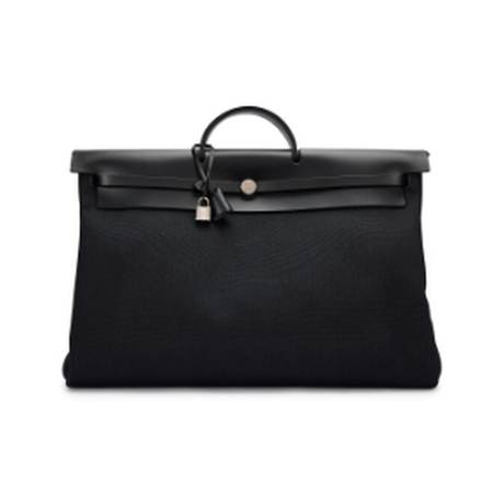 Hermès Herbag Zip Cabine 50 Black, vache Hunter & toile, palladié