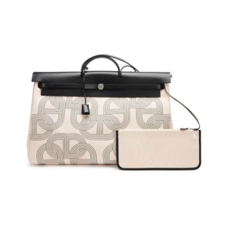 Hermès Herbag Zip Cabine 50 Ecru Beige & Gris Meyer Black, toile & Hunter, palladié