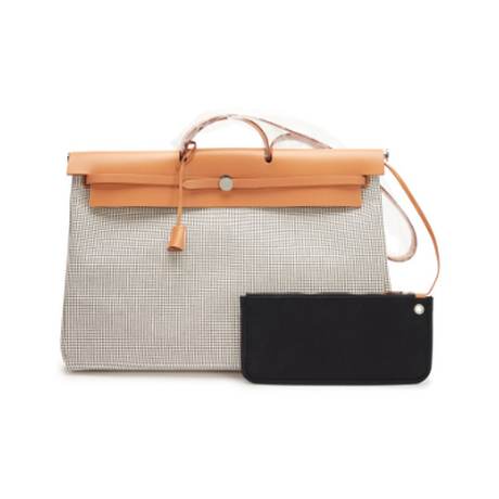 Hermès Herbag Zip Cabine 50 Ecru Blane & Black Quadrille Naturel Sable, toile & Hunter