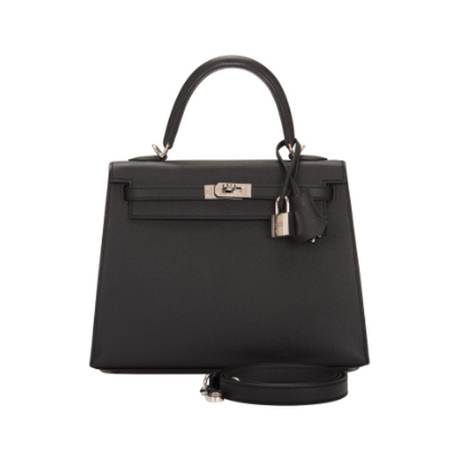 Hermès Kelly 25 Black Sellier, Epsom, palladié