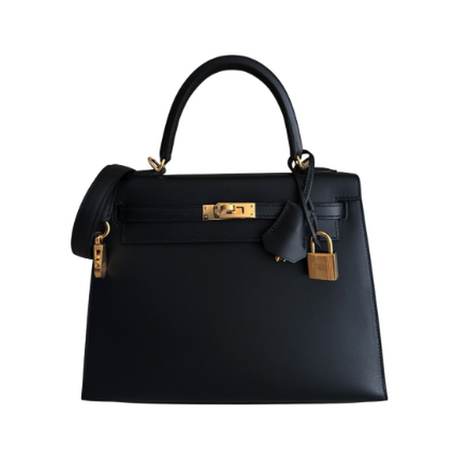 Hermès Kelly 25 Black Sellier, Sombrero, doré
