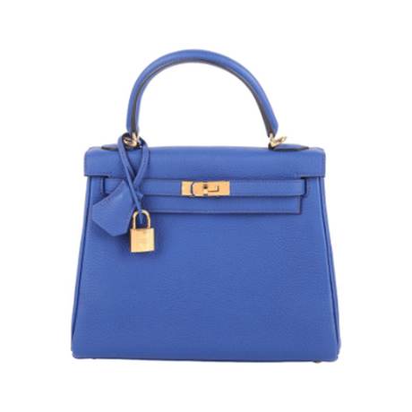 Hermès Kelly 25 Bleu Royal Retourne, Togo, doré