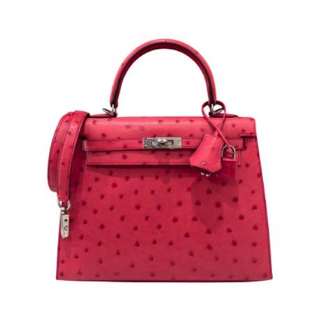 Hermès Kelly 25 Bougainvillea Sellier, autruche, palladié