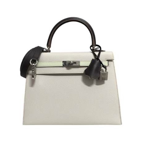 Hermès Kelly 25 Gris Pale Vert Fizz & Graphite Tri-Color Sellier, Epsom, palladié