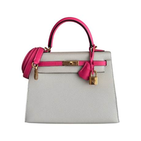Hermès Kelly 25 HSS Craie & Rose Azalee Sellier, Epsom, doré