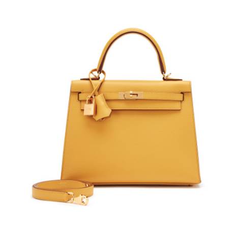 Hermès Kelly 25 Jaune Ambre Sellier, Epsom, doré
