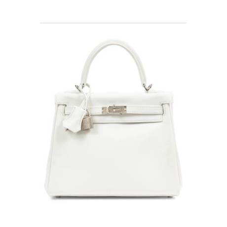 Hermès Kelly 25 Retourné New White, Swift, palladié