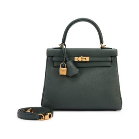 Hermès Kelly 25 Retourné Vert Amande, Togo, doré
