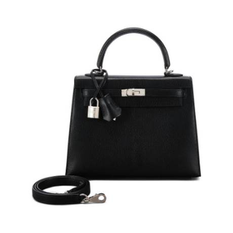 Hermès Kelly 25 Sellier Black Chamkila, chèvre, palladié