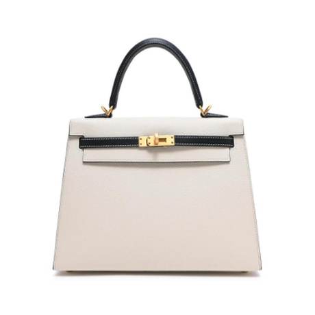 Hermès Kelly 25 Sellier HSS Craie & Black, Epsom, doré brossé