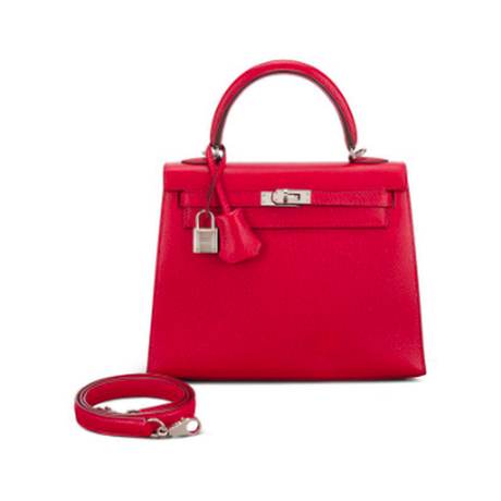 Hermès Kelly 25 Sellier Rouge Casaque, Epsom, palladié