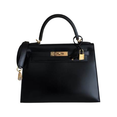 Hermès Kelly 28 Black Calf Sellier, box, doré