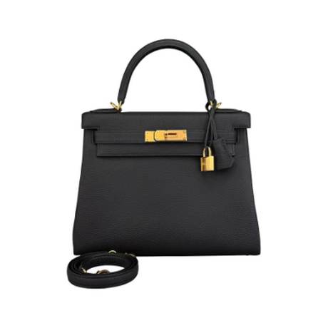 Hermès Kelly 28 Black Retourne, Togo, doré