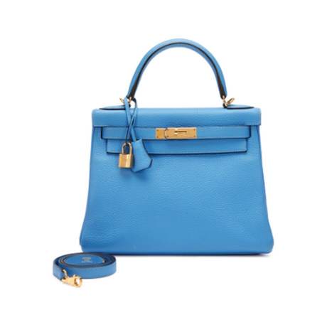 Hermès Kelly 28 Bleu Paradis Retourne, Togo, doré