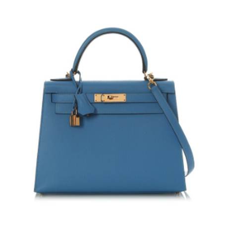 Hermès Kelly 28 Bleu Paradis Sellier, Epsom, doré
