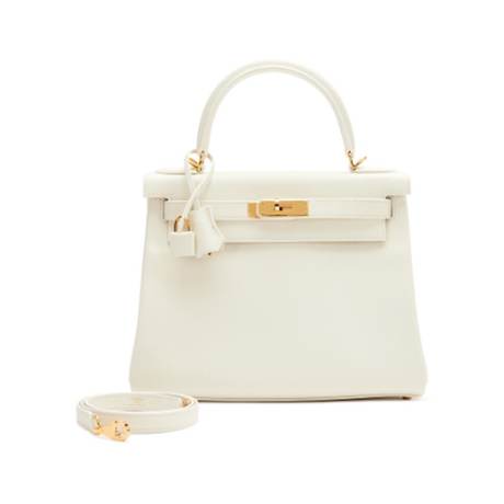 Hermès Kelly 28 Craie Retourne, Evercolor, doré