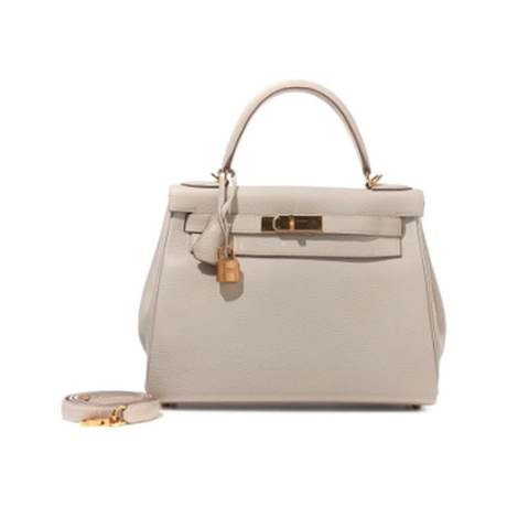 Hermès Kelly 28 Retourné Craie, Togo, doré