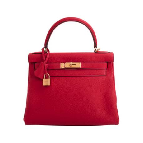 Hermès Kelly 28 Vermillion Retourne, Togo, doré