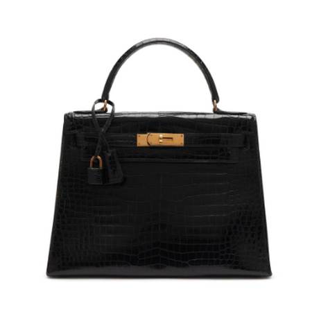 Hermès Kelly 28 Vintage Black, crocodile brillant, doré