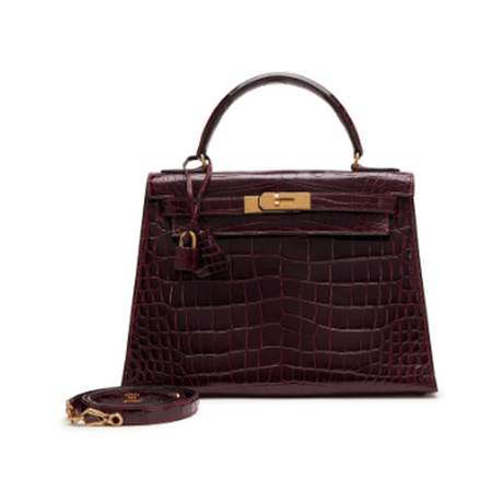 Hermès Kelly 28 Vintage Rouge H Caiman Sellier, crocodile brillant, doré