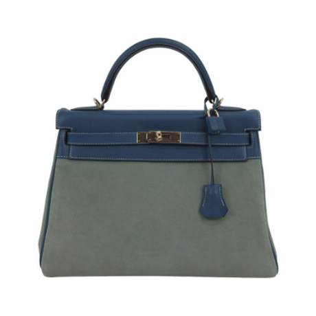Hermès Kelly 32 Bleu de Galice Ciel Retourne, Evercolor & Grizzly, permabrass, édition limitée