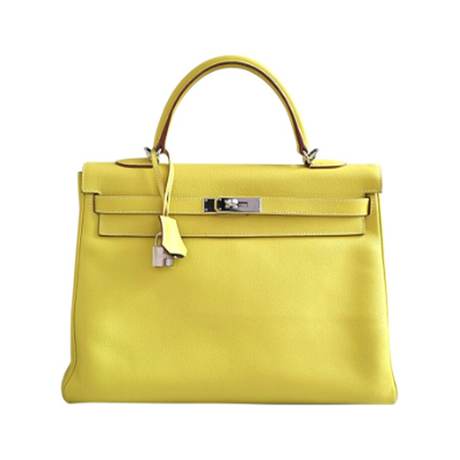 Hermès Kelly 32 Lime Gris Perle Retourne Candy, Epsom, palladié