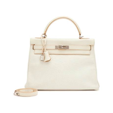 Hermès Kelly 32 Palladium Hardwar White & Parchemin Dalmation Skipper Retourne, buffle