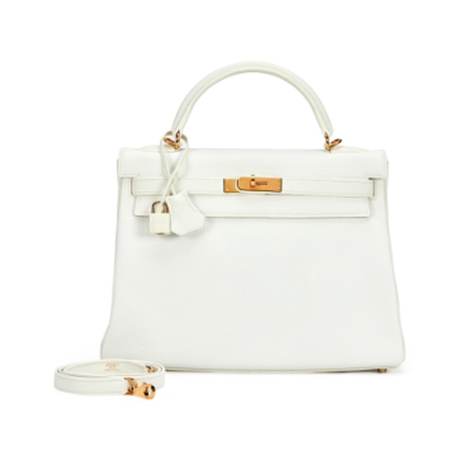 Hermès Kelly 32 Retourné Blanc White, Clémence, doré