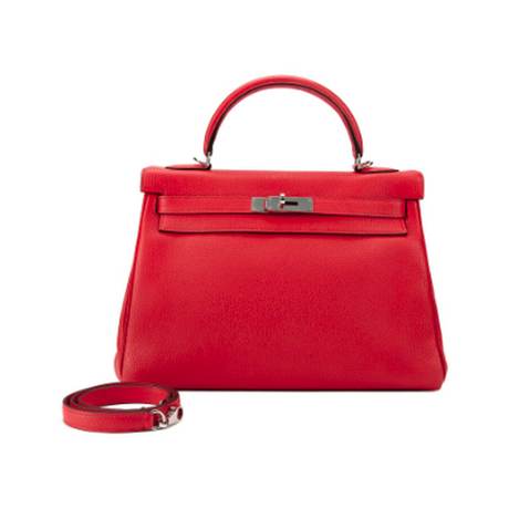 Hermès Kelly 32 Retourné Rouge Casaque, Togo, palladié