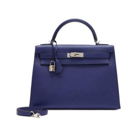 Hermès Kelly 32 Sellier Blue Encre, Epsom, palladié