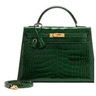 Hermès Kelly 32 Sellier Vert Émeraude, alligator brillant, doré