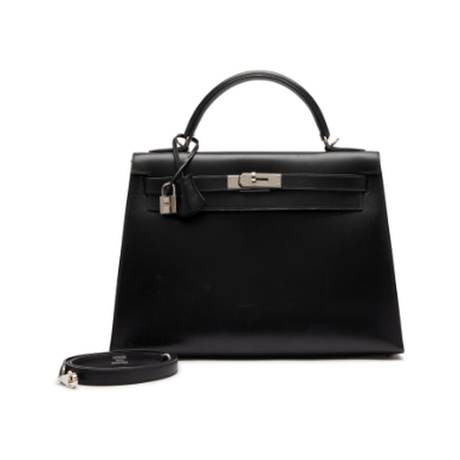 Hermès Kelly 32 Sellier Vintage Black Calf, box, palladié