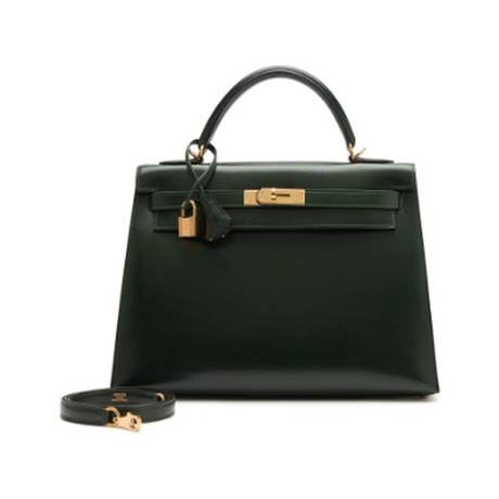 Hermès Kelly 32 Vert Fonce Sellier, box, doré
