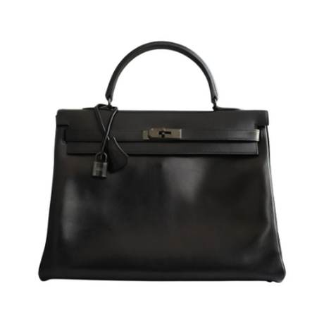 Hermès Kelly 35 Black Black Calf So Black Retourné, box, édition limitée