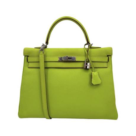 Hermès Kelly 35 Kiwi & Vert Olive Candy Retourne, Epsom, palladié