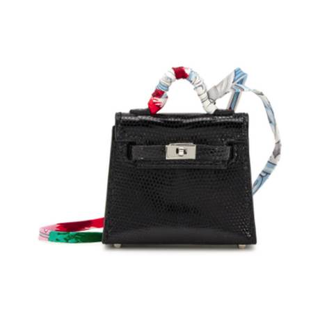 Hermès Kelly Charm Black Micro Mini Twilly, lézard niloticus brillant, palladié