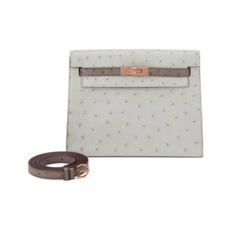 Hermès Kelly Danse II HSS Bleu Glacier Gris Mouette Etoupe, autruche, or rose