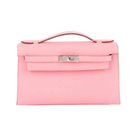 Hermès Kelly Pochette Rose Confetti, Epsom, palladié