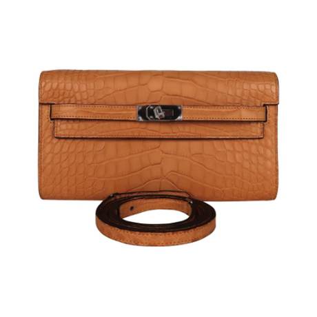 Hermès Kelly To-Go Wallet Blond, alligator mat, palladié