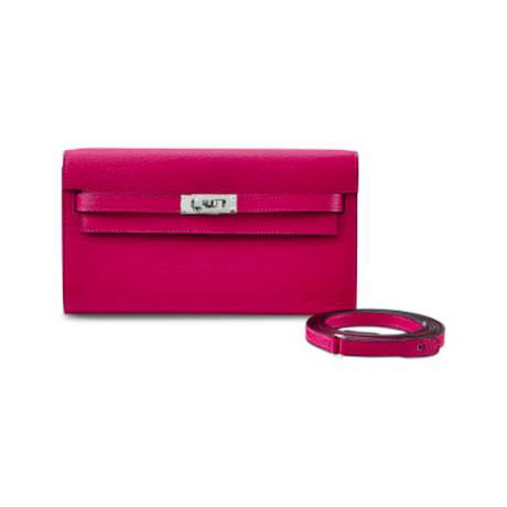 Hermès Kelly To-Go Wallet Framboise, chèvre Mysore, palladié