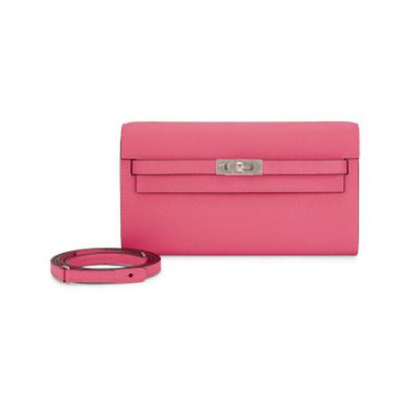 Hermès Kelly To-Go Wallet Rose Azalee, Epsom, palladié